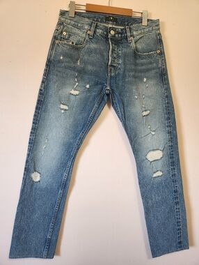 7 For All Mankind The Stacked Skinny Japanese Denim Distressed Jeans Size 29